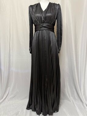 Express Elegant Metallic Grey Pleated Maxi Dress